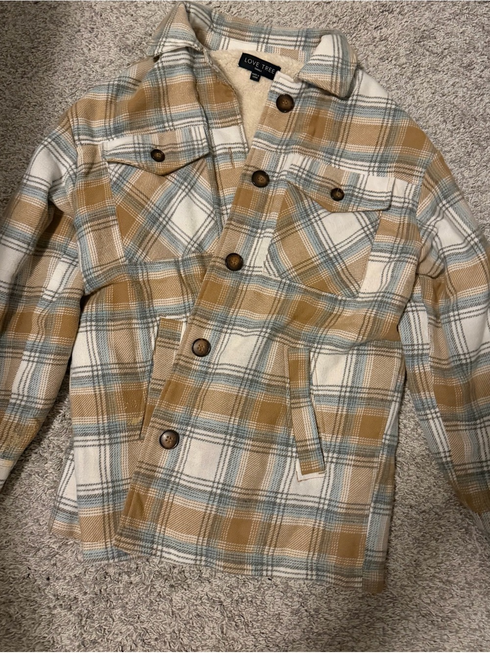 Love Tree Beige Plaid Shacket Jacket